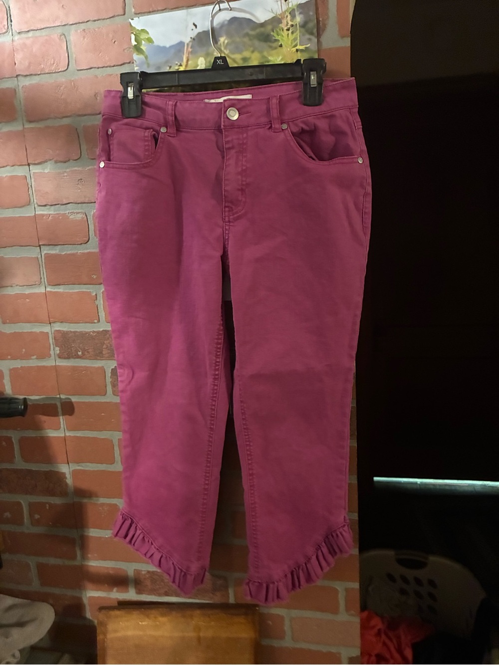 Ruffled Hem Ankle Jeans in Berry Plum - Women's